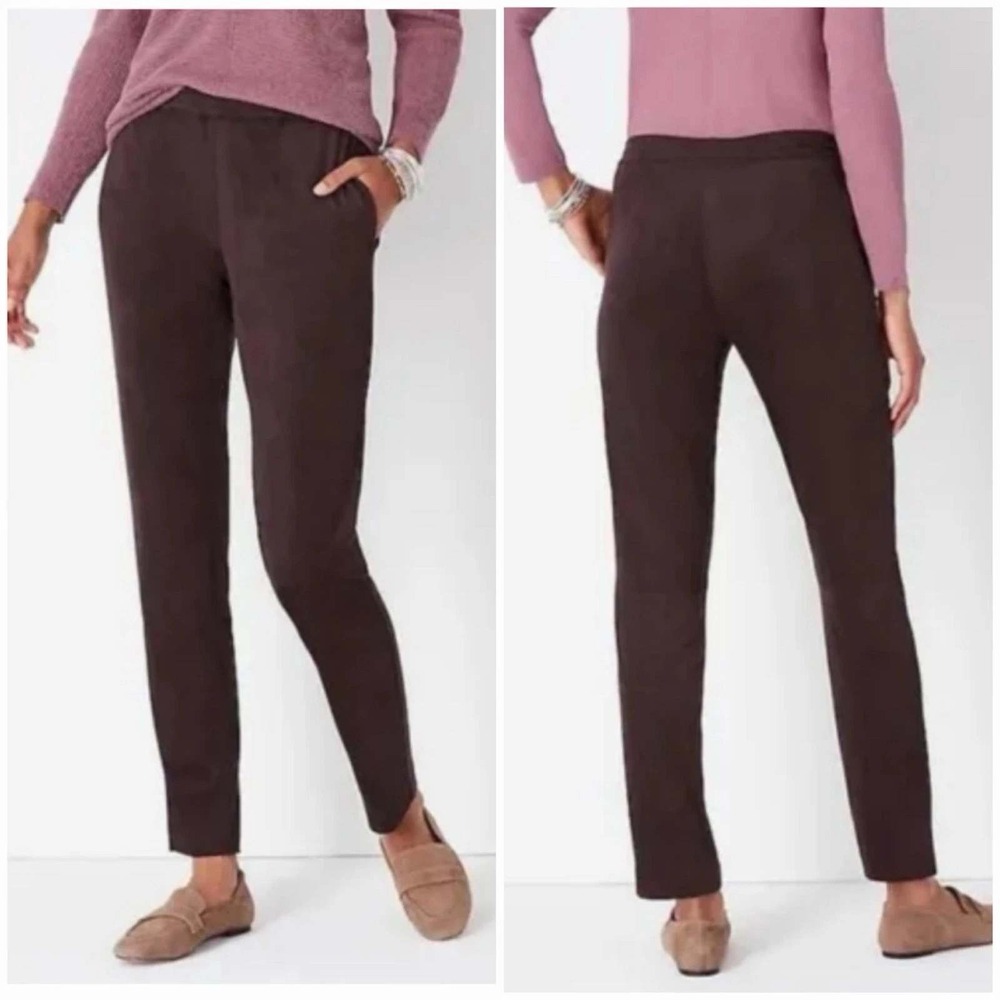 J. Jill Faux Suede Elastic Waist Pants XL Rum Raisin Dark Academia Minimalist